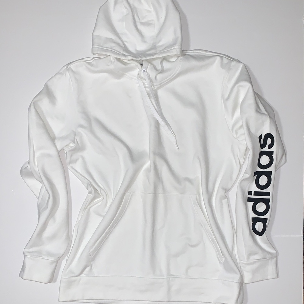 Adidas White Hoodie with Black Sleeve Logo